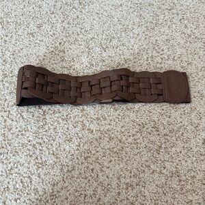 Brown Woven Faux Leather Elastic Belt